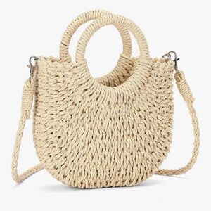 Boho Straw Beach Bag – Woven Crochet Crossbody Top Handle